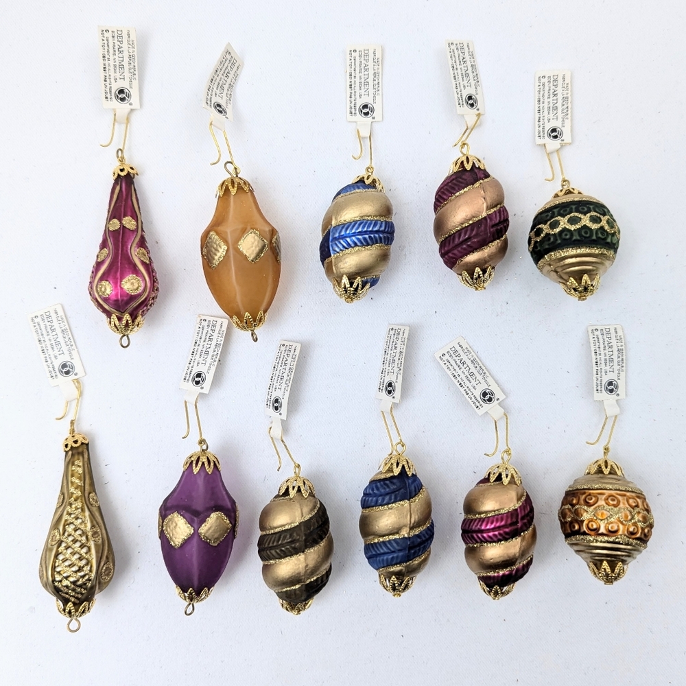 Department 56 Glass Mini-Ornaments Retro Christmas Decor Victorian set of 11 NIB